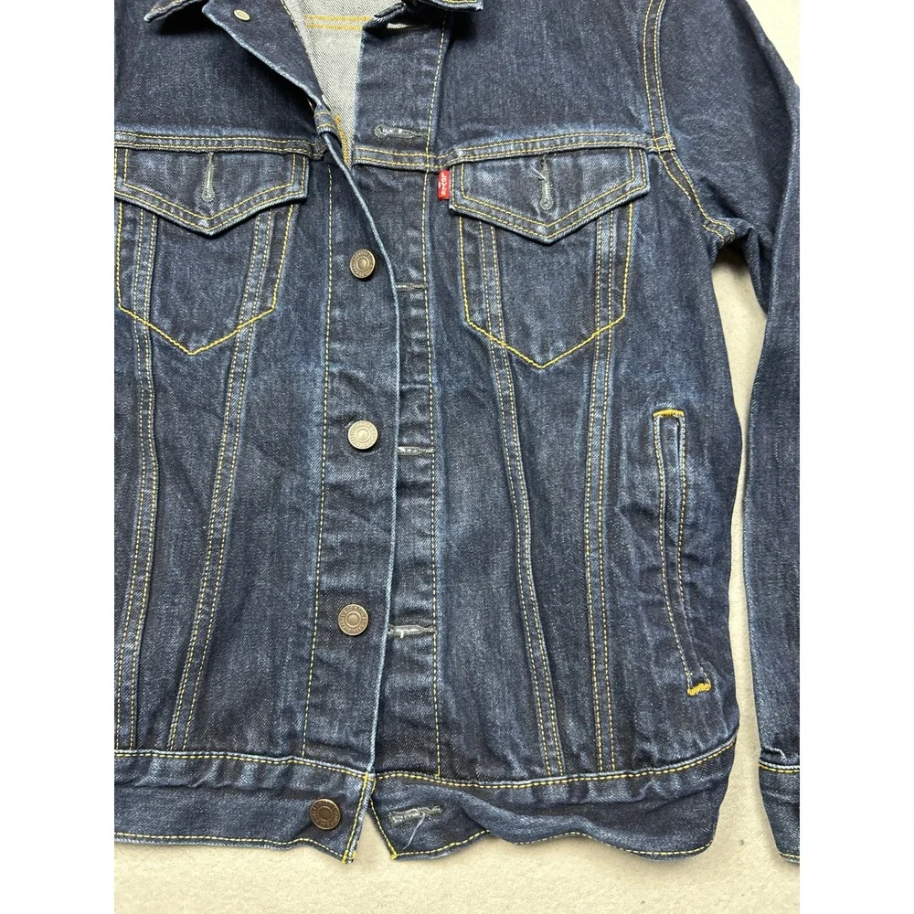 Levi Strauss Denim Trucker Jacket Buck Yeah Embroidery Blue Size Small Mens